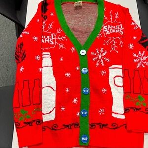 Samuel Adams Christmas Red Sweater Cardigan  Button Up Size Large Snowflakes EUC